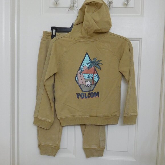 NWT 2pc Volcom Beige Hooded Sweatshirt Skull Island & Joggers Set sz 5 - Picture 2 of 2
